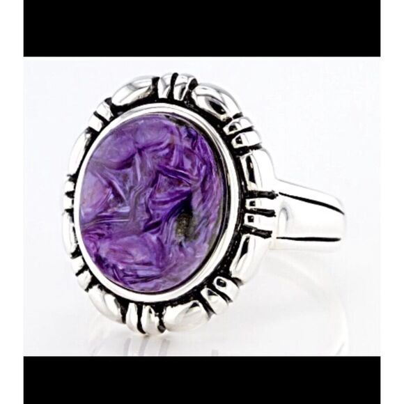 Gorgeous Oval Cabachon Purple Charoite Gemstome Ring Sz 8~.925 Sterling - Picture 3 of 5